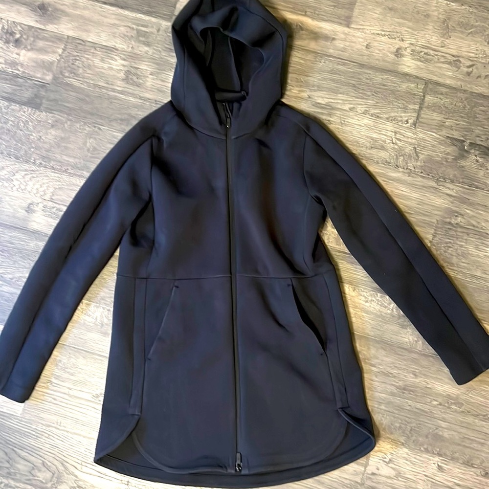 lululemon athletica Black Hooded Utility Coat with Curved Hem